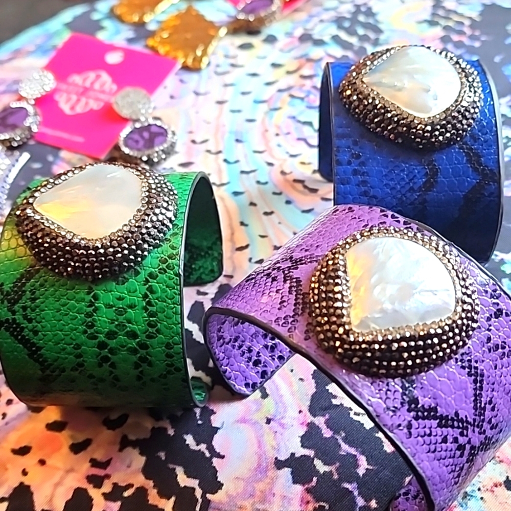 Sassy Jones Tizani Blue, Purple, and Green Cuff Bracelets